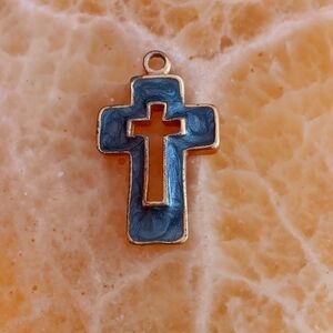 Gold Tone Green Cut Out Cross Pendant